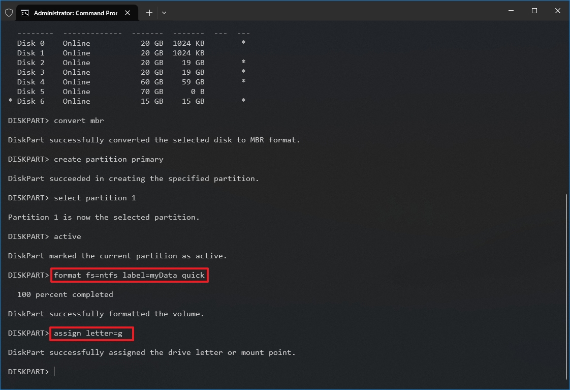 DiskPart format drive